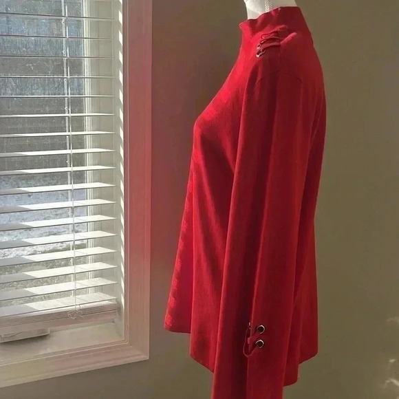 [L]Hilary Radley  for Katherine Barclay Red ViscoseCotton BlendWMN Tunic Sweater - Picture 3 of 10